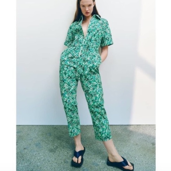 Zara Green Floral Jumpsuit - Picture 1 of 6